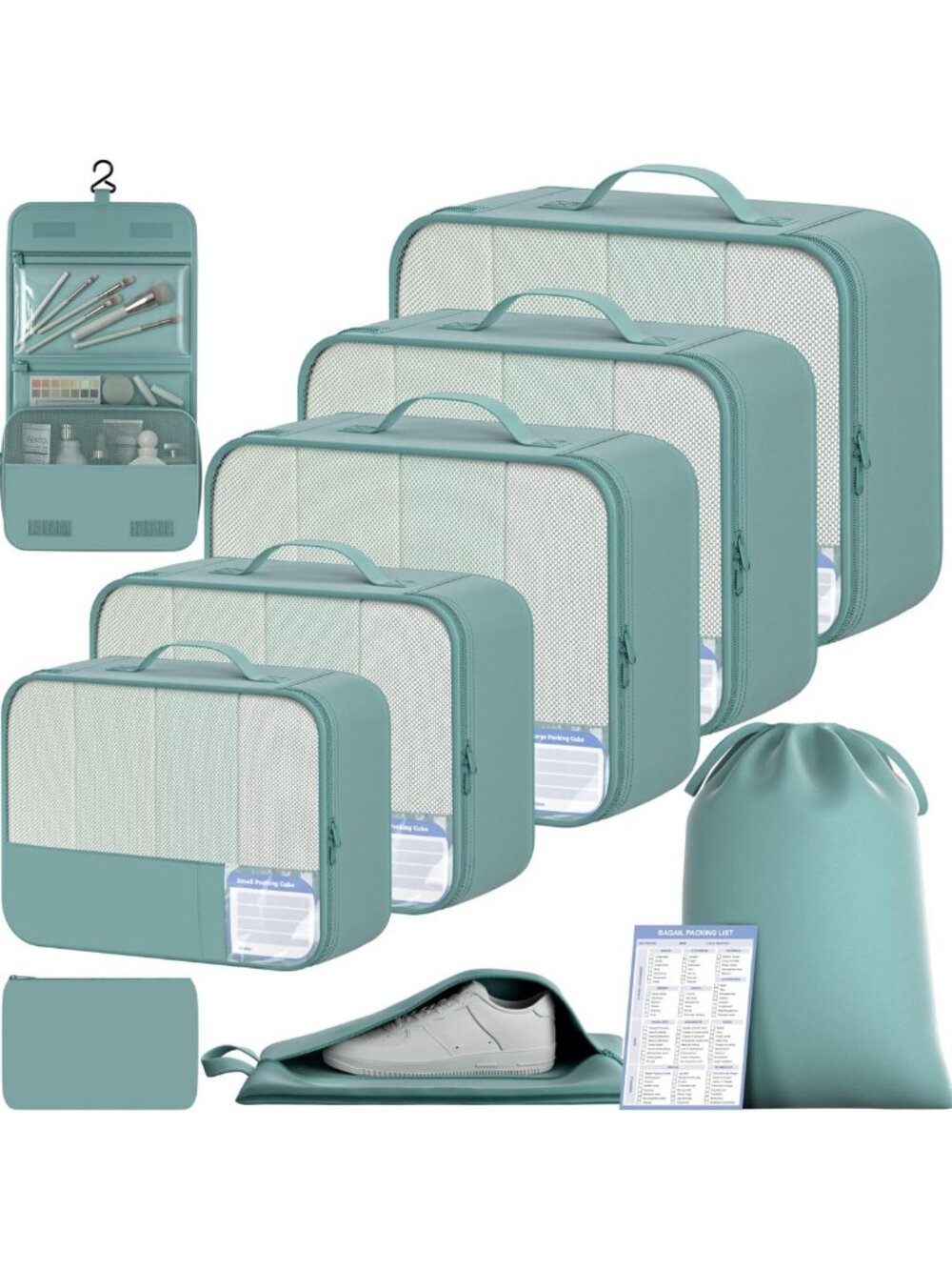 9 Set Packing Cubes for Travel - Luggage Organizers & Packing List - Dusty Blue